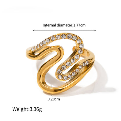 18k Exquisite Simple Geometric Line Double Layer Diamond Design Versatile Ring