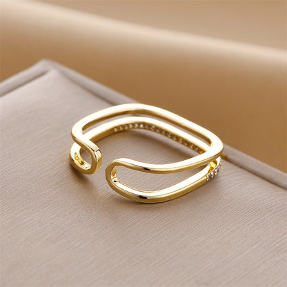 Fashion light luxury inlaid zircon square open ring
