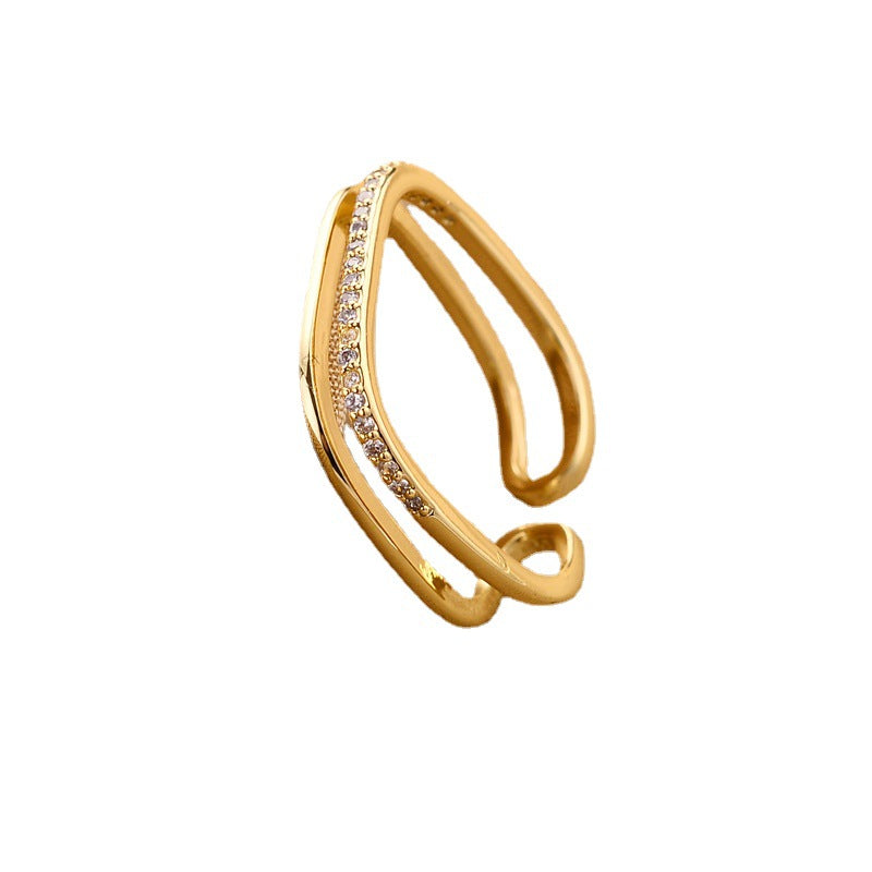 Fashion light luxury inlaid zircon square open ring
