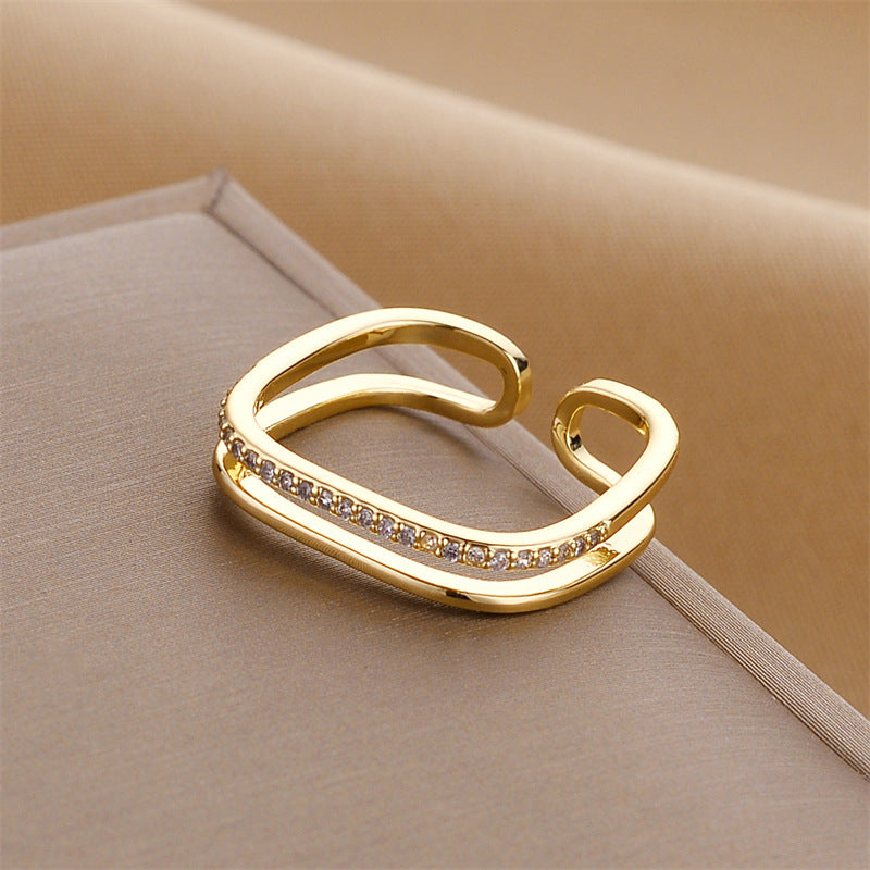 Fashion light luxury inlaid zircon square open ring